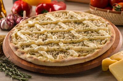 Pizza grande salgada, grande, borda requeijão + embalagem, pizza de frango requeijão
