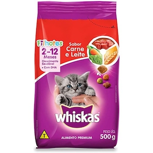 Ração para Gatos Whiskas Filhotes Carne com Leite Embalagem 500g