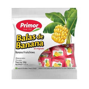 Bala Mastigável Primor Sabor Banana Embalagem 100g