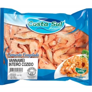 Camarão Vanamei Inteiro Costa Sul Cozido Congelado Embalagem 400g