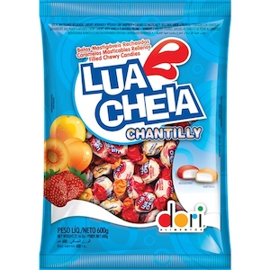 Bala Lua Cheia Pêssego e Morango Recheio Chantilly Dori Pacote 600g