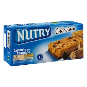 Barra de Cereal Nutry Castanha com Cobertura de Chocolate Embalagem 66g 3 Unidades
