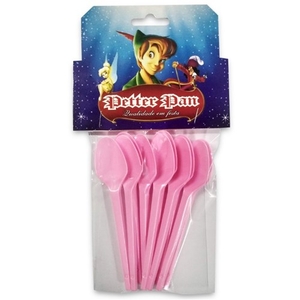 Colher Plástica Petter Pan Rosa com 10 Unidades