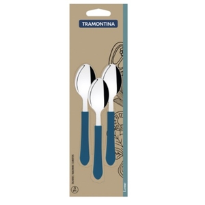 Conjunto Colher de Chá Inox Leme Azul Tramontina 3 Peças