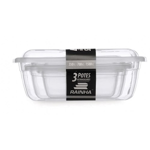 Conjunto de Pote Retangular Transparente Rainha 3 Peças