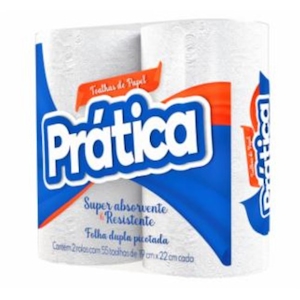 Papel de Toalha Folha Dupla Picotada 19x22cm Prática com 2 Rolos