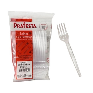 Garfo Plástico Descartável para Sobremesa Cristal Prafesta Pacote 50 Un