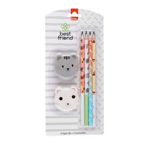 Kit Escolar Best Friend Ref.Kt1009 4 Lápis Preto + 2 Borrachas Brw
