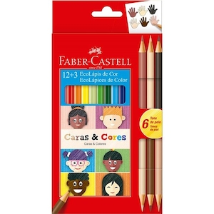 Lápis de Cor Caras & Cores com 12 Cores + 6 Cores de Pele Faber Castell
