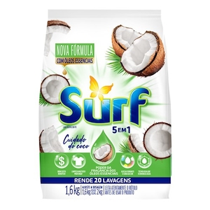 Lava Roupas Sanitizante em Pó 5em1 Cuidado do Coco Surf 1.6kg