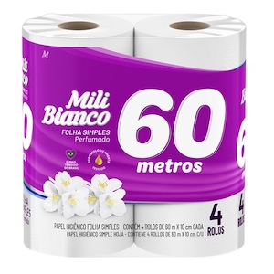 Papel Higiênico 60m Perfumado Bianco Mili 4 Rolos