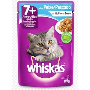 Ração Úmida Sachê Peixe Ao Molho para Gatos Adultos Sênior 7+ Anos Whiskas 85g
