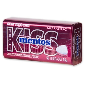 Pastilha sem Açúcar Mentos Kiss Morango 35g 50 Unidades