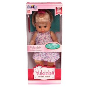 Boneca Infantil Bebê Yukinha Baby Hair Nova Toys