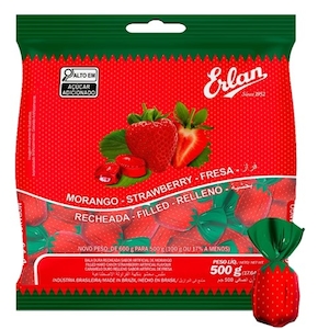 Bala Dura Recheada com Morango Erlan 500g