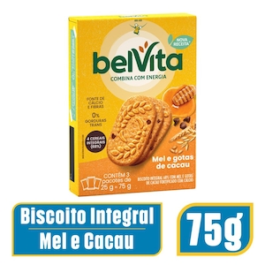 Biscoito Integral Mel e Cacau Belvita 75g com 3un