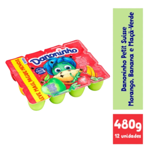 Danoninho Petit Suisse Morango, Banana E Maçã-verde 480g (12 Unidades)