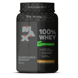 100% Whey Dino Pote Caramelo Macchiato Max Titanium 900g