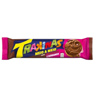 Biscoito Recheado Meio a Meio chocolate e morango Trakinas 126g