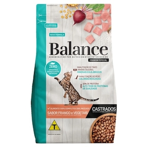 Ração Premium para Gatos Adultos Castrados Sabor Frango e Vegetais Balance 900g