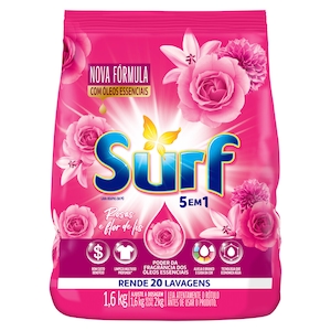 Lava Roupas em Pó 5 em 1 Rosas e Flor de Lis Surf 1,6kg