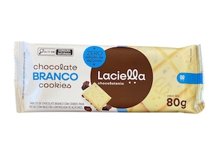 Barra Chocolate Branco Cookies Zero Açúcar Laciella 80g