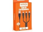 Cabo Carregamento 3 em 1 V8/Lightning/Tipo-C 3.1a Kaidi Preto