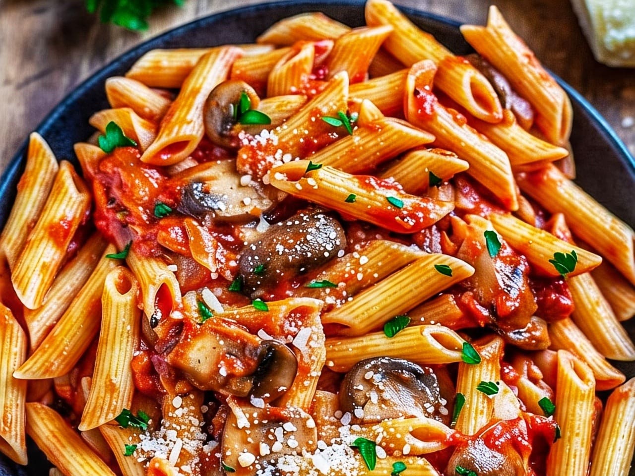 Penne com Funghi  ao Molho Vermelho